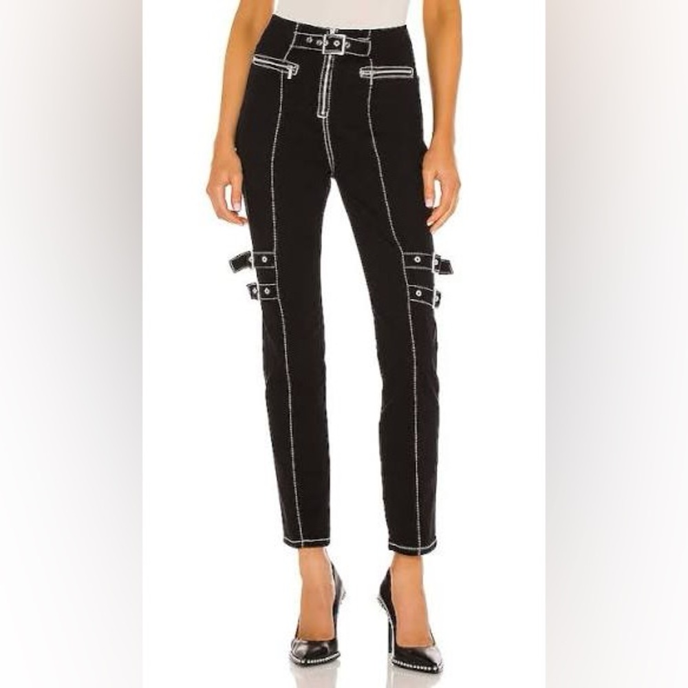 WeWoreWhat Black Straight Leg Pants with White Stitching